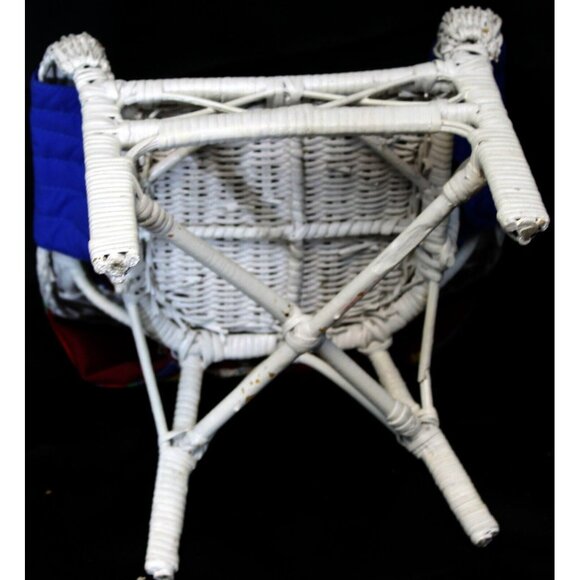 Vtg Wicker Baby Doll Bear Display Patio Chair Plant Stand Fabric Cover - Picture 6 of 9